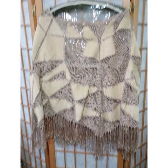 Suede Essentials Poncho OSFA Leather Patchwork Crochet Fringe Boho Cape - Picture 4 of 8